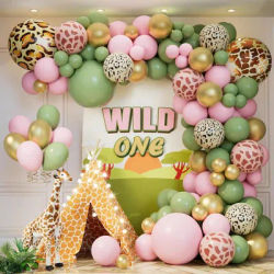 Safari Jungle ballon arc Floral ensemble Animal gris vert rose or ballon sauvage une chasse bébé douche décoration anniversaire
