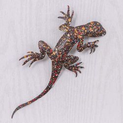 'Handcrafted Salamander-Shaped Colorful Iron Wall Art'