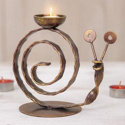 Happy Snail,'Handcrafted Iron Snail Tealight Holder in Copper Hue'