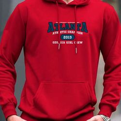 Atlanta Print Men's Pullover Round Neck Hoodies With Kangaroo Pocket Long Sleeve Hooded Sweatshirt Loose Casual Top For Autumn Winter Men's Clothing As Gifts