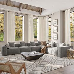 143.30" Modular Sofa, Sectional L-Shape Oversized Couch, with Track Arm, Anti-scratch and Water-proof, Dark Gray