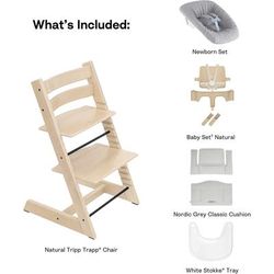 Stokke Tripp Trapp High Chair2 with Cushion, Newborn Set and Stokke Tray - Natural / Nordic Grey