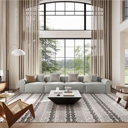 145.66" Roll Arm Modular Sofa, Anti-scratch and Water-proof, Living Room Large Sofa, Light Gray