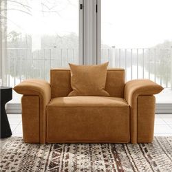 51.96"Curved Arm Accent Chair, Deep Seat Couch, Anti-scratch and Water-proof, Yellow