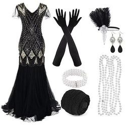 Anni Ruggenti Anni 1920 Lunghezza al pavimento Lunghezza al ginocchio Vestito Abito da sera Abiti Maniche corte Il grande Gatsby Charleston Invitato al matrimonio Paillettes Frangia con nappe Piuma