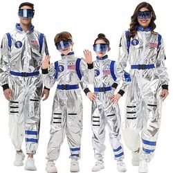 coppia costume astronauta tuta costume carnevale tutina con maschera costumi di gruppo tuta spaziale argentata per uomo donna con toppe ricamate