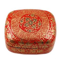 Red Golden Bouquet,'Handmade Red Papier Mache Golden Floral Decorative Box'