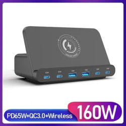 160W Universal Gan PD 65W Fast USB Charger Stand QC3.0 Wireless Charging Charger for MacBook Notebook Iphone 15 14 13 Samsung