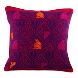 Cotton cushion cover, 'Birds in Color'
