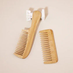 2pcs Natural Bamboo Wooden Hair Comb Set Anti-Static For Women Round Wide Tooth Wood Comb Hair Brush women
