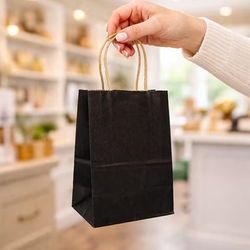 Black Paper Merchandise Handle Bags 4 3/4" x 2 15/16" x 6 1/2" 50 Pack GMB1B