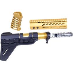 Guntec USA AR-15 Pistol Furniture Set W/Micro Breach Pistol Brace Anodized Gold Anodized Gold AR-PISTOL-SET-MLK-PB-GOLD