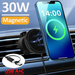30W Magnetic Car Wireless Charger for iPhone 15 14 13 12 pro max Samsung Air Vent Mount Car Phone Holder Stand Fast Car Charging