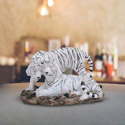 TEMU 11"w White Tiger Couple Figurine Statue Ornament Home/room Decor And Perfect Gift Ideas For House Warming, Holidays And Birthdays Great Collectible Addition