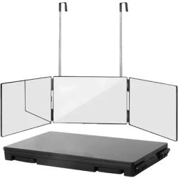 Black Portable 360 Trifold Mirror with Height Adjustable Telescoping Hooks Ideal for Self Hair Cutting Makeup Essential Fordable