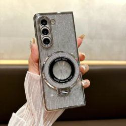 Ring Electroplate Sparkling Phone Case for Samsung Galaxy Z Fold 6 5 4 3 Fold6 Fold5 Fold4 Fold3 Magnetic Shockproof Cover