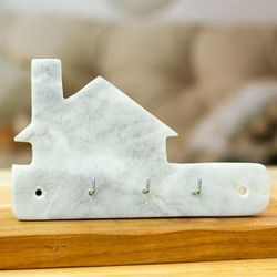 'Minimalist White Marble Key Rack Hand-Carved from Mexico'