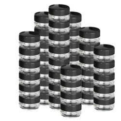 40pcs 10 Gram Empty Plastic Cosmetic Containers Clear Round Sample Pot Jar Screw Black Cap Lid BPA Free Cream Packaging