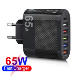 Muti 6 Ports USB C Charger Fast Charging Mobile Cell Phone PD Type C Power Adapter Quick Charge for iPhone 15 Xiaomi 14 Oneplus