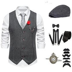 Anni Ruggenti Anni 1920 Retrò Vintage Cappello Abiti Gilet Il grande Gatsby Gentiluomo Moda Costume Per uomo Natale Halloween Carnevale Balli di fine anno Addio al Nubilato Festival Adulti Cravatta