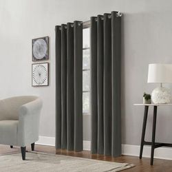 Wide Width Edison Blackout Grommet Curtain Panel by Thermaplus in Charcoal (Size 52" W 108"L)