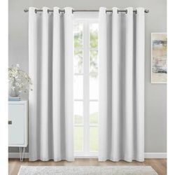 Wide Width Kelly Blackout Grommet Curtain Panel by Thermaplus in White (Size 52" W 63" L)