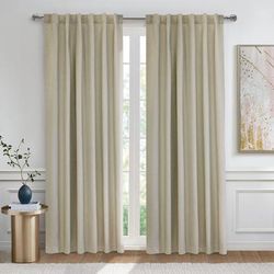 Wide Width Baxter Blackout Dual Header Curtain Panel by Thermaplus in Oatmeal (Size 52" W 84" L)