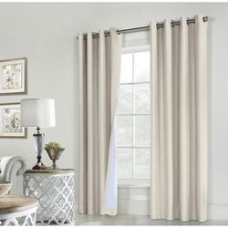 Wide Width Ventura Blackout Grommet Curtain Panel Pair by Thermaplus in Natural (Size 52" W 84" L)