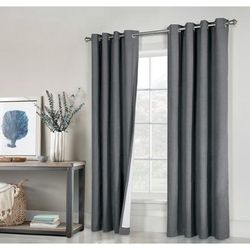 Wide Width Ventura Blackout Grommet Curtain Panel Pair by Thermaplus in Dark Grey (Size 52" W 84" L)