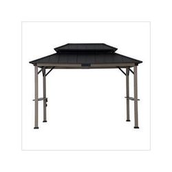 Sunjoy Group 8 x 12 Grill Gazebo with Electrical Outlets and Shelves (Black)