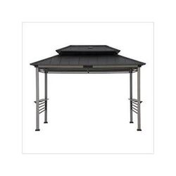 Sunjoy Group 8 x 12 Wooden Grill Gazebo with AC Power Ports and Shelves (Black)