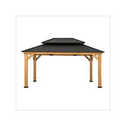 Sunjoy Group 12 x 16 Wooden 2-Tier Aluminum Hardtop Gazebo with Ceiling Hook (Black Roof)