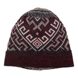 Andean Life,'Knit Grey Red White 100% Baby Alpaca Hat with Inca Motifs'