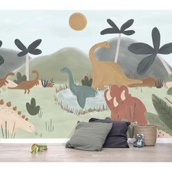 Carta da parati intessuta stampa panoramica dinosauri cool 4m x 2,48m