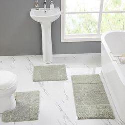 Granada Collection 100% Cotton 3 Piece (17" X 24" | 20" X 20" | 21" X 34") Bath Rug Set by Homestyles in Sage