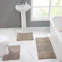 Granada Collection 100% Cotton 3 Piece (17" X 24" | 20" X 20" | 21" X 34") Bath Rug Set by Homestyles in Sand