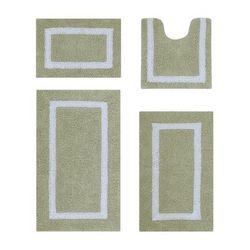 Hotel Collection 100% Cotton 4 Piece (17" X 24" | 20" X 20" | 21" X 34" | 24" X 40") Bath Rug Set by Brylane Home in Sage White