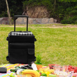 43L Wheeled Cooling Bag Dual Zipper Trolley Lunch Bag Waterproof Portable Cooler With Handle For Picnic Camping BBQ