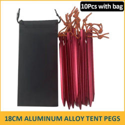 10pcs 18cm Aluminum Alloy ultralight Tent Pegs Outdoor Camping Ground Nail Tent Stakes With Wind Rope Storage Bag