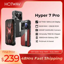 HOTWAV Hyper 7 Pro 5G Rugged Phone 200MP Android 14 6.6'' FHD+ 120Hz Smartphone 36(16+20)GB 256GB 10800mAh 33W Mobile Phone