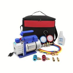 TEMU 3.5 Cfm Vacuum Pump 1/4hp With Manifold Gauge And Leak Detector Set For A/c Hvac Auto Repair R134