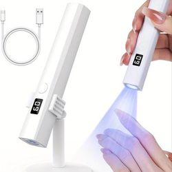 TEMU Handheld Uv Light For Gel Nails, Led Nail Lamp, Portable Mini Nail Dryer With Stand & Lcd Screen, 5w Nail Lamp For Fast Curing (white)