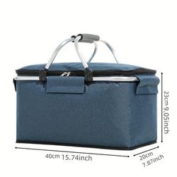 TEMU New Foldable Lightweight Outdoor Insulated Bag, 18l Cold And Hot Shopping Basket With 2 Handles, Suitable For Camping, Beach, Groceries, Car Storage Basket