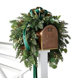 Majestic Holiday Mailbox Swag - Frontgate - Outdoor Christmas Decorations