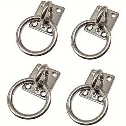 "TEMU 4pcs Marine Grade Stainless Steel 304 Square Pad Eye With Ring, 3/16" (5mm) - Polished Finish, Corrosion Resistant For Boating And Outdoor Use"