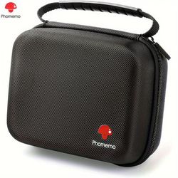 TEMU 1pc Phomemo M110/m220/m221 Label Printer Bag, Portable Storage Organizer With Hard Shell, Compatible With Mini Label Printer, With Belt Roll, Charging Cable And Storage For Gift