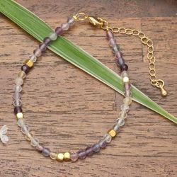 Enchanted Gold,'18k Gold-Accented Brass and Fluorite Beaded Bracelet'
