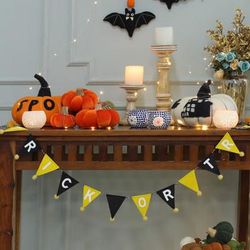 'Halloween-Themed Black and Yellow Wool Felt Garland'