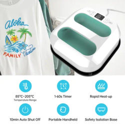 Handheld Heat Press Machine 9''x9'' Iron Press Fast Heat Up Adjustable Temperature and Timer Auto Shutdown Safety Function