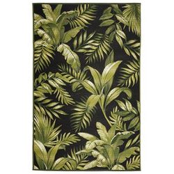 Marina Jungle Leaves Indoor/Outdoor Area Rug Black by Brylane Home in Black (Size 4'10"X 7'6")